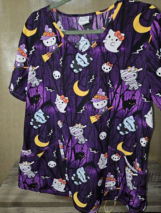 Scrubstar Tops - Scrubstar Sanrio Hello Kitty Halloween Night Forest V-Neck Scrub Top Purple